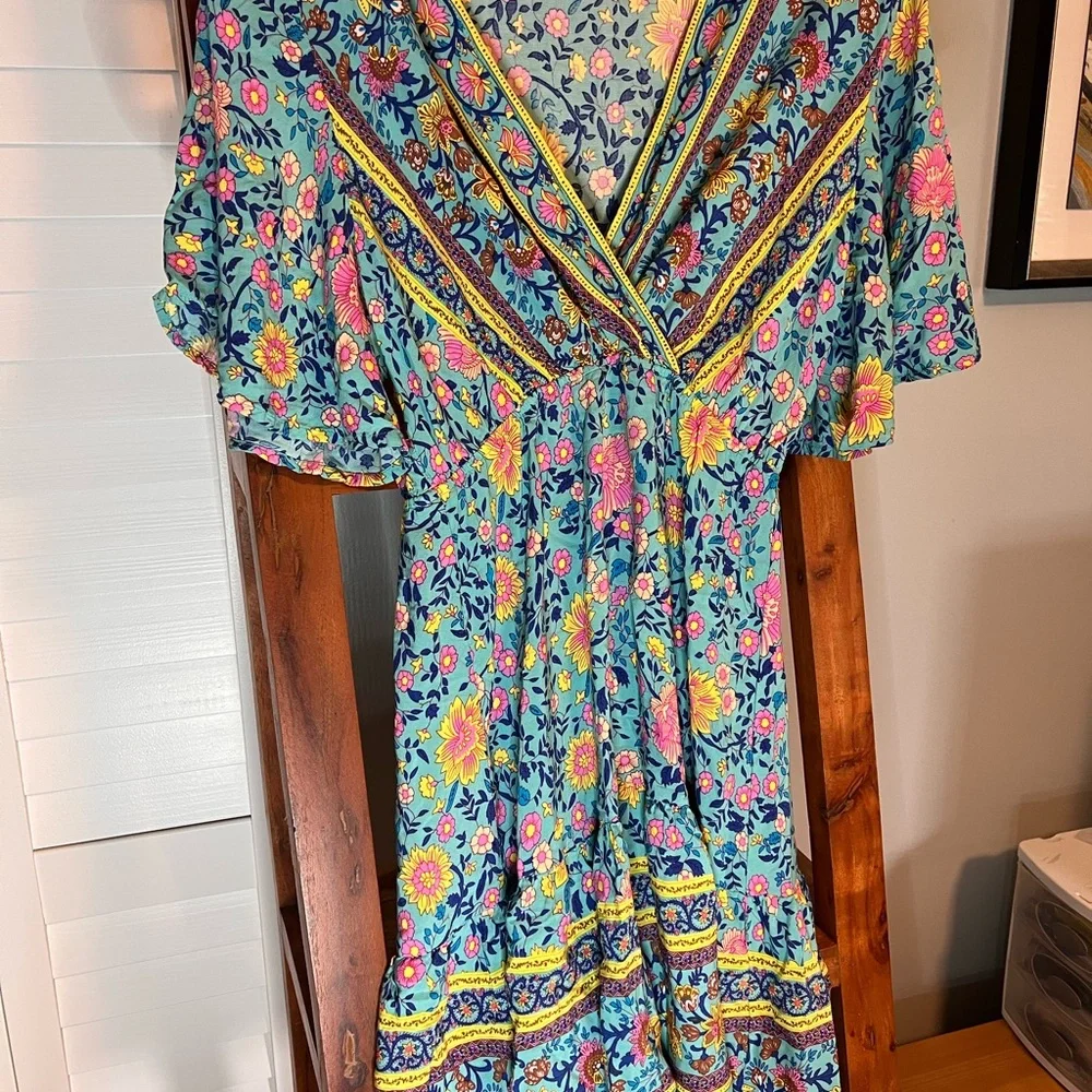 Cupshe Blue Pink Ruched Wrap Maxi Dress - Picture 1 of 2